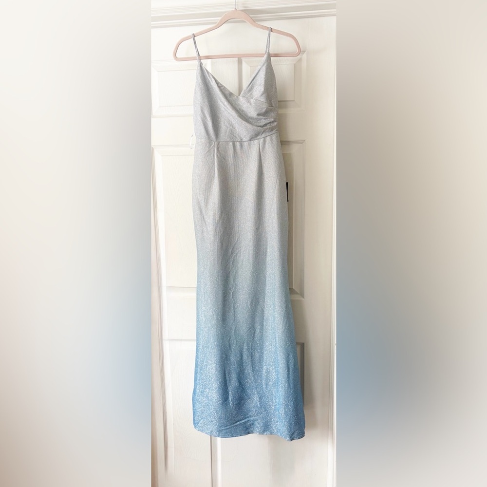 NWT Lulus Ombre Lurex Maxi Dress Blue Silver Glitter Formal Prom Small - Picture 11 of 11